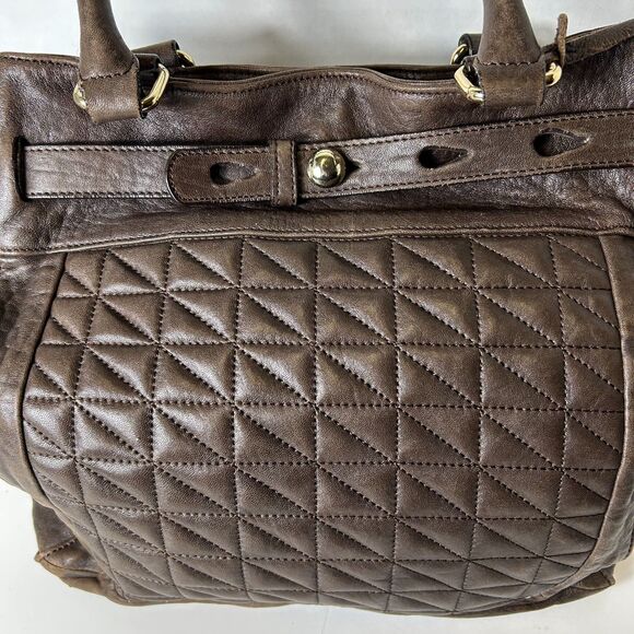 Aqua Madonna Espresso Brown Leather Quilted Front Satchel Shoulder Bag - Picture 3 of 15